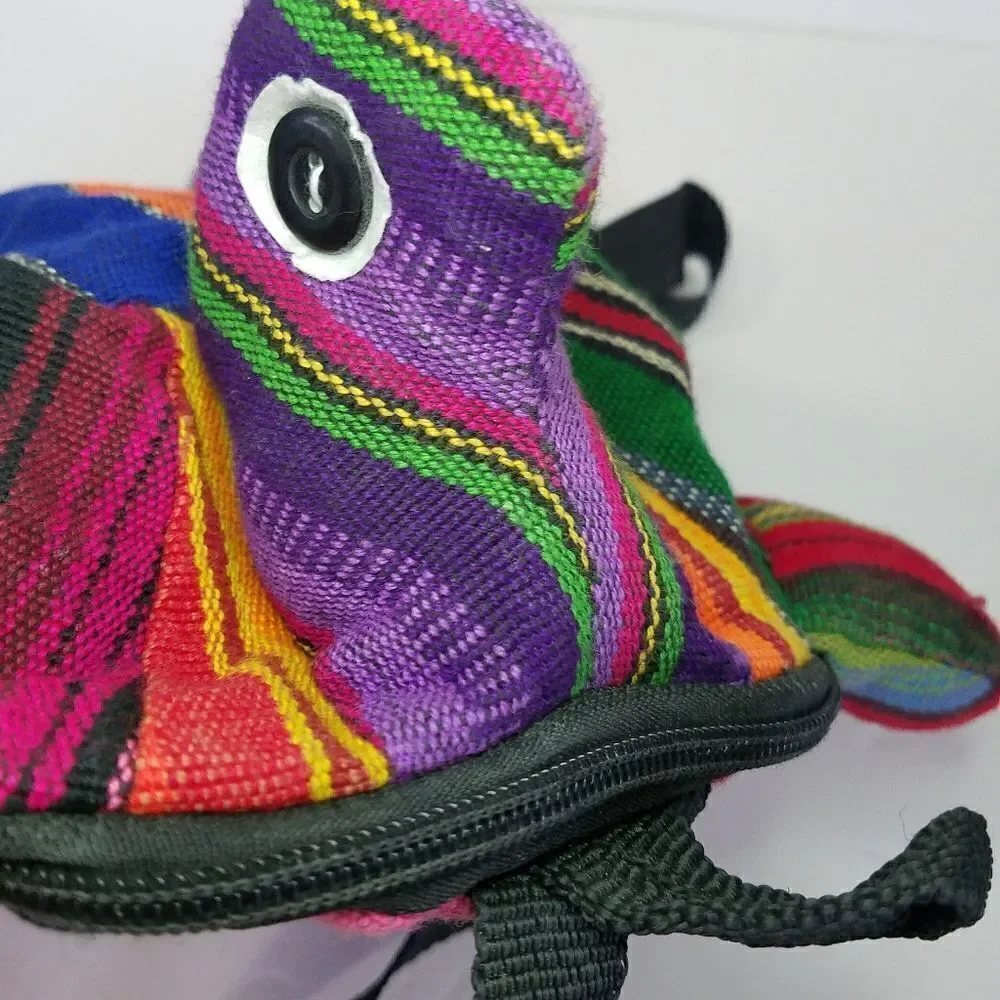 Hand Made Woven Guatemalan Kids Colorful Turtle Backpack Rucksack Mini Bag